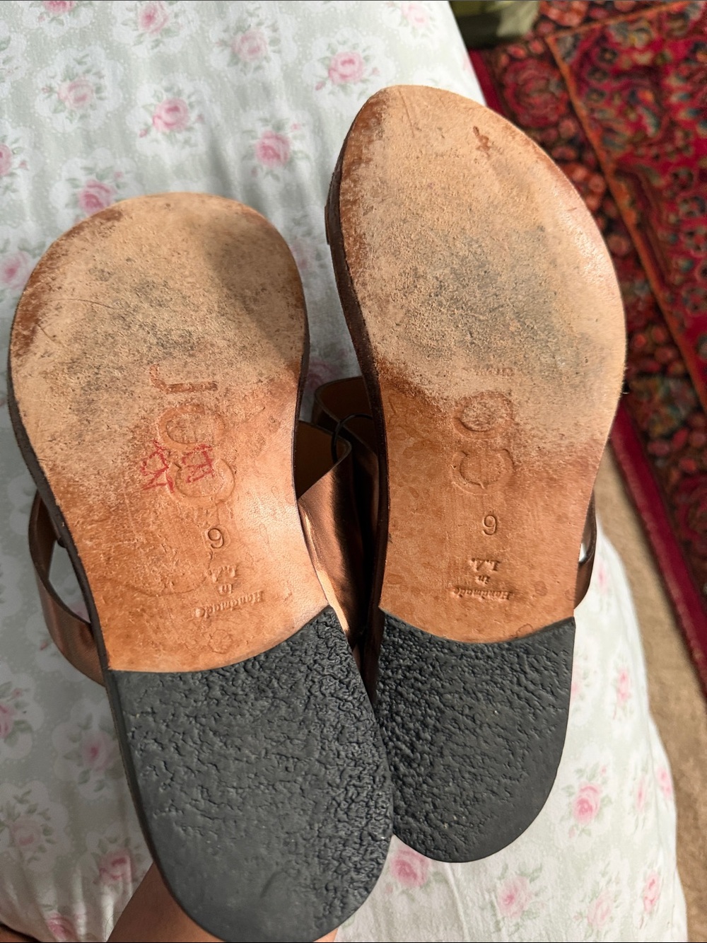 Women’s Metallic Copper Leather Slide Sandals - Picture 2 of 3